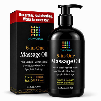 5-in-1 Lymphdrainage-Massageöl für Massagetherapie - Glättet das Erscheinungsbild von Cellulite & verbessert die Hauttextur - Nach OP-Erholung & Lipo, BBL, Tummy Tuck, Fibrose-Behandlung - 8,5 Unzen