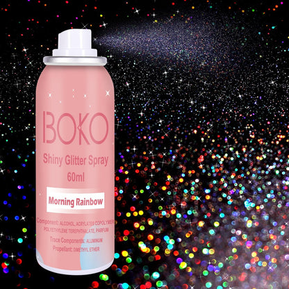 Boko Body Glitter Spray 60ml – Holografischer Silber-Glitzer-Spray für Körper, Haare und Kleidung – Schnell trocknend & langanhaltend – Perfekt für Festivals, Partys, Raves & Konzerte