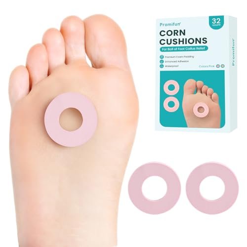 Promifun Hornhautpolster für die Fußsohle – Runde Schaumstoffpolster mit wasserfestem selbstklebendem Haftstreifen – Hühneraugenpolster für Zehen und Füße, reduzieren Schmerzen, Druck und Reibung durch Schuhe (Pink, 32 Stück)