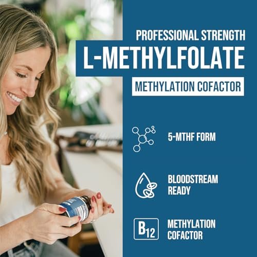 L-Methylfolat 1000 mcg plus Methyl-B12-Cofaktor – Aktive 5-MTHF-Form – Unterstützt Stimmung, Methylierung, Kognition – Hoch bioverfügbare bioaktive Formen von Vitamin B9 & B12 (60 Kapseln – 60 Portionen)