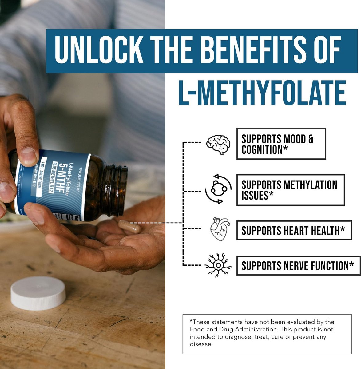 L-Methylfolat 1000 mcg plus Methyl-B12-Cofaktor – Aktive 5-MTHF-Form – Unterstützt Stimmung, Methylierung, Kognition – Hoch bioverfügbare bioaktive Formen von Vitamin B9 & B12 (60 Kapseln – 60 Portionen)