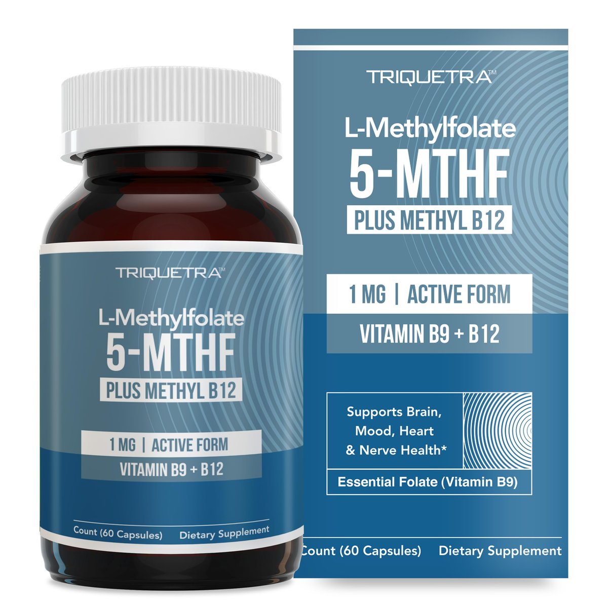 L-Methylfolat 1000 mcg plus Methyl-B12-Cofaktor – Aktive 5-MTHF-Form – Unterstützt Stimmung, Methylierung, Kognition – Hoch bioverfügbare bioaktive Formen von Vitamin B9 & B12 (60 Kapseln – 60 Portionen)