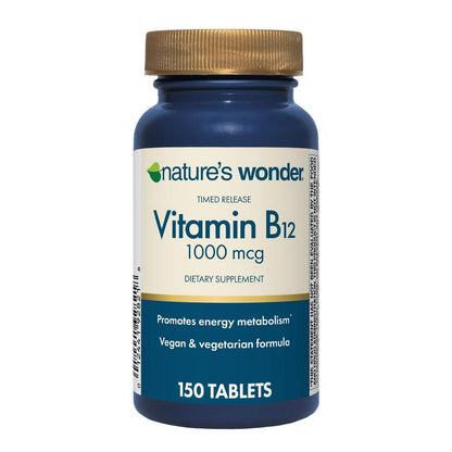 Nature's Wonder Vitamin B12 1000 mcg – Zeitfreisetzungstabletten für Energiestoffwechsel, Unterstützung der Gehirn- und Nervengesundheit, 150-Tage-Vorrat, 150 Tabletten