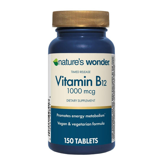 Nature's Wonder Vitamin B12 1000 mcg – Zeitfreisetzungstabletten für Energiestoffwechsel, Unterstützung der Gehirn- und Nervengesundheit, 150-Tage-Vorrat, 150 Tabletten