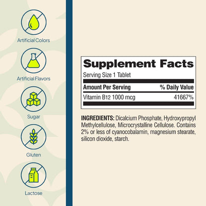Nature's Wonder Vitamin B12 1000 mcg – Zeitfreisetzungstabletten für Energiestoffwechsel, Unterstützung der Gehirn- und Nervengesundheit, 150-Tage-Vorrat, 150 Tabletten