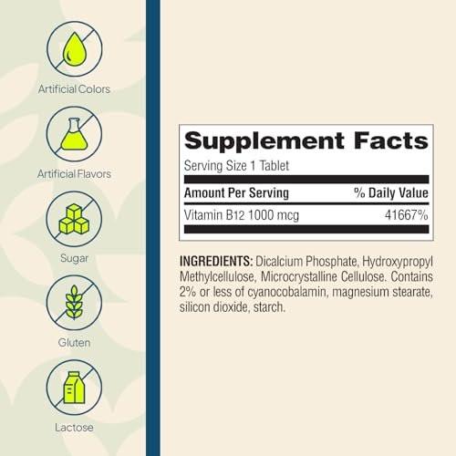 Nature's Wonder Vitamin B12 1000 mcg – Zeitfreisetzungstabletten für Energiestoffwechsel, Unterstützung der Gehirn- und Nervengesundheit, 150-Tage-Vorrat, 150 Tabletten