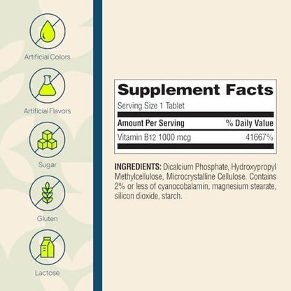 Nature's Wonder Vitamin B12 1000 mcg – Zeitfreisetzungstabletten für Energiestoffwechsel, Unterstützung der Gehirn- und Nervengesundheit, 150-Tage-Vorrat, 150 Tabletten