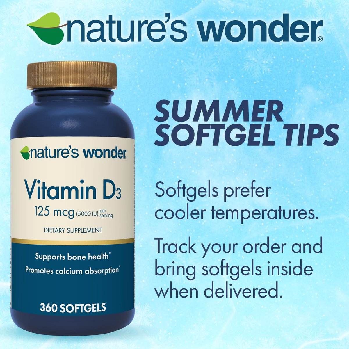 Nature's Wonder Vitamin D3 5000 IE (125 µg) Hochdosiert – Nahrungsergänzungsmittel zur Unterstützung von Knochengesundheit und Immunsystem – Glutenfrei – 360 Weichkapseln – 1-Jahres-Vorrat