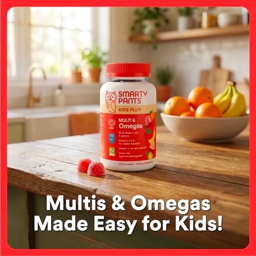 SmartyPants Kinder Multivitamin Gummis mit Omega 3 DHA/EPA, Vitaminen D3, C, B12, B6, A, K und Zink, glutenfrei, Clean Label, drei Fruchtgeschmacksrichtungen, 60 Gummis (30-Tage-Versorgung)