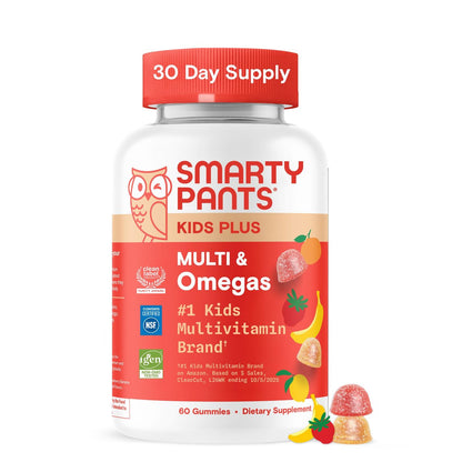 SmartyPants Kinder Multivitamin Gummis mit Omega 3 DHA/EPA, Vitaminen D3, C, B12, B6, A, K und Zink, glutenfrei, Clean Label, drei Fruchtgeschmacksrichtungen, 60 Gummis (30-Tage-Versorgung)