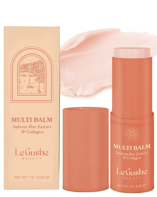 LE GUSHE All-in-One Face Balm Stick – Augenaufheller, Anti-Aging unter den Augen mit Lachsextrakt & Kollagen – für feine Linien & Falten – für Gesicht, Stirn, Hals