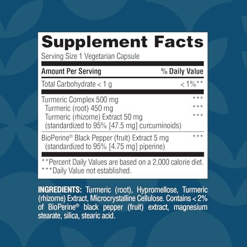 Nature's Wonder Kurkuma Komplex mit BioPerine - 500mg Kurkuma + 5mg BioPerin für Gelenkfunktion, Mobilität und Wohlbefinden, 90 vegane Kapseln