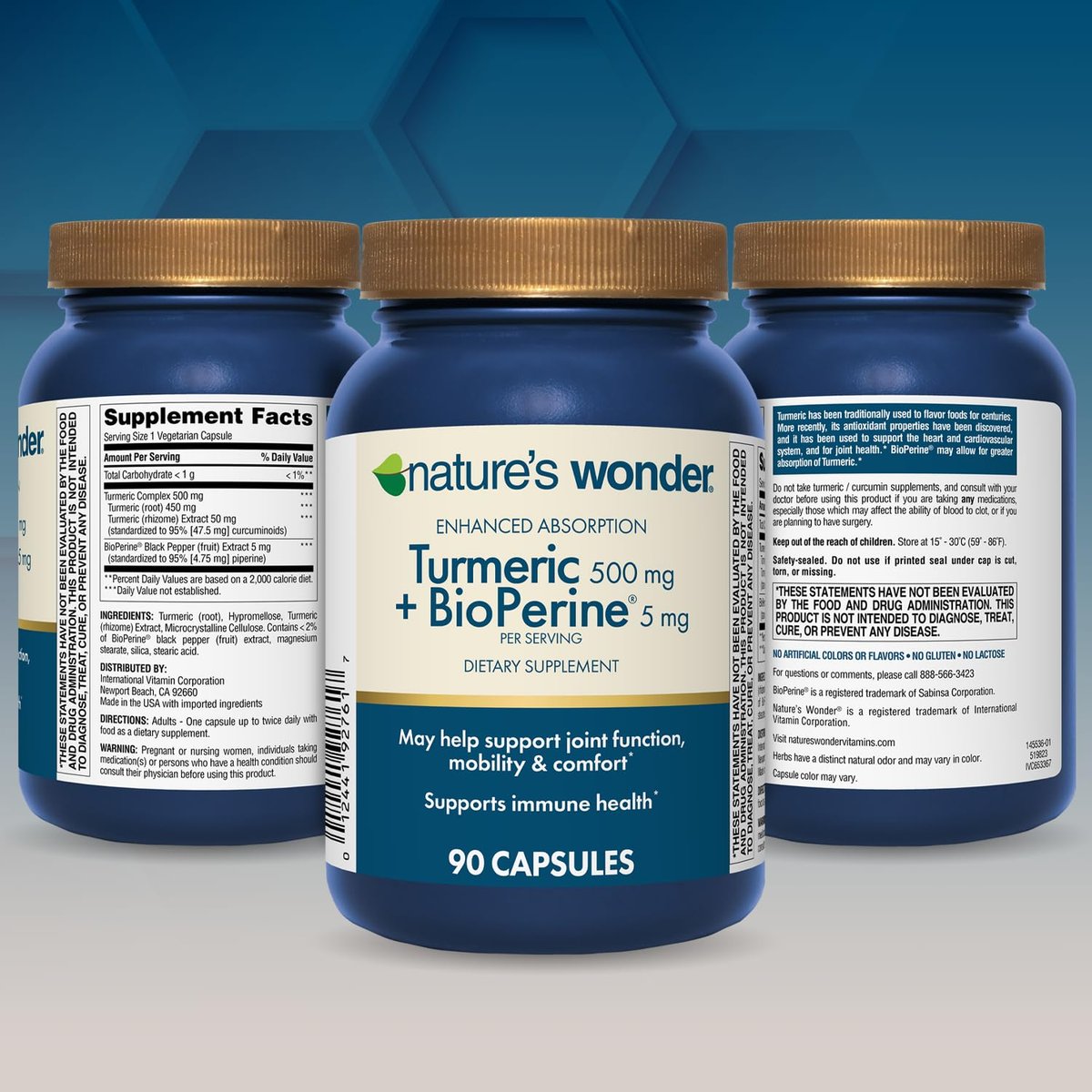 Nature's Wonder Kurkuma Komplex mit BioPerine - 500mg Kurkuma + 5mg BioPerin für Gelenkfunktion, Mobilität und Wohlbefinden, 90 vegane Kapseln