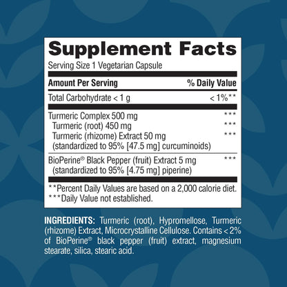 Nature's Wonder Kurkuma Komplex mit BioPerine - 500mg Kurkuma + 5mg BioPerin für Gelenkfunktion, Mobilität und Wohlbefinden, 90 vegane Kapseln