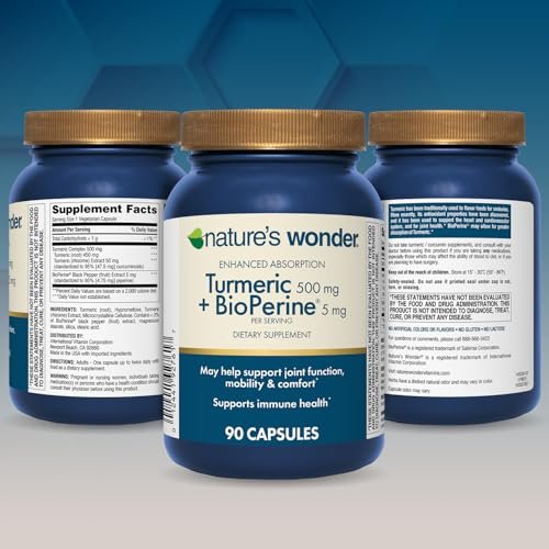 Nature's Wonder Kurkuma Komplex mit BioPerine - 500mg Kurkuma + 5mg BioPerin für Gelenkfunktion, Mobilität und Wohlbefinden, 90 vegane Kapseln