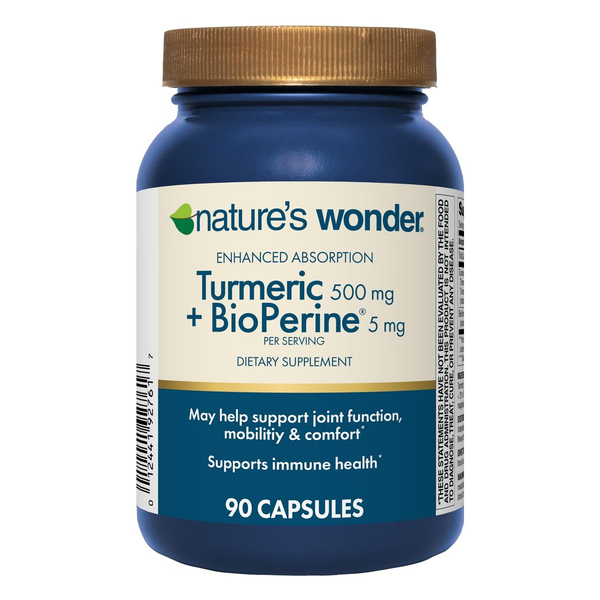Nature's Wonder Kurkuma Komplex mit BioPerine - 500mg Kurkuma + 5mg BioPerin für Gelenkfunktion, Mobilität und Wohlbefinden, 90 vegane Kapseln