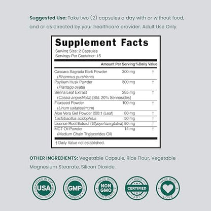Darmreinigung & Detox 15-Tage-Kur (30 Kapseln) – Sanfte Darmreinigung mit Probiotika gegen Blähbauch – Vegan, Nicht-GVO, Drittanbieter getestet – Hergestellt in den USA