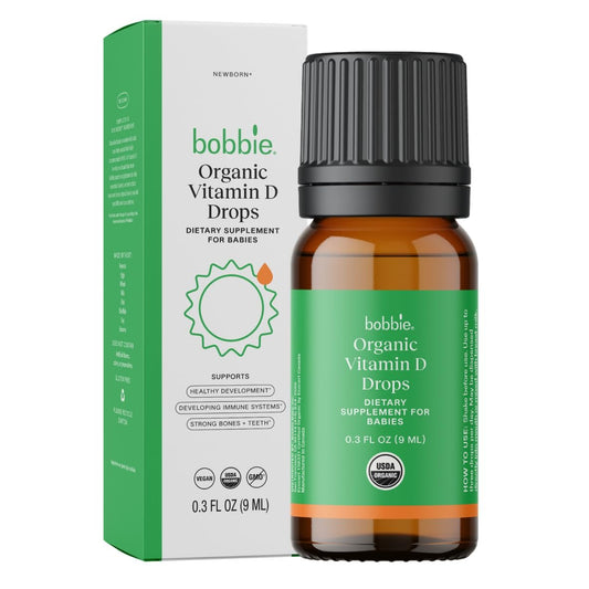 Bobbie Organic Baby Vitamin D Tropfen – Tägliches flüssiges Nahrungsergänzungsmittel für Neugeborene und Kleinkinder zur Unterstützung der Entwicklung, des Immunsystems sowie starker Zähne und Knochen* – Vegan, 400 IE, 0,3 fl oz