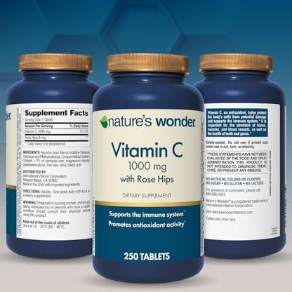 Nature's Wonder Vitamin C 1000 mg mit Hagebutten-Tabletten für die Immununterstützung, 250 Portionen, 250 Stück