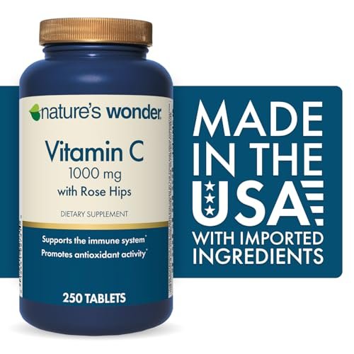 Nature's Wonder Vitamin C 1000 mg mit Hagebutten-Tabletten für die Immununterstützung, 250 Portionen, 250 Stück