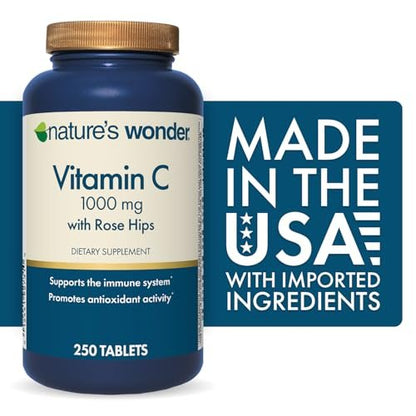 Nature's Wonder Vitamin C 1000 mg mit Hagebutten-Tabletten für die Immununterstützung, 250 Portionen, 250 Stück