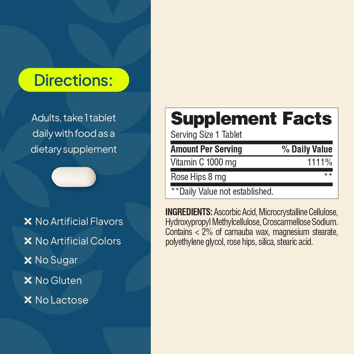 Nature's Wonder Vitamin C 1000 mg mit Hagebutten-Tabletten für die Immununterstützung, 250 Portionen, 250 Stück