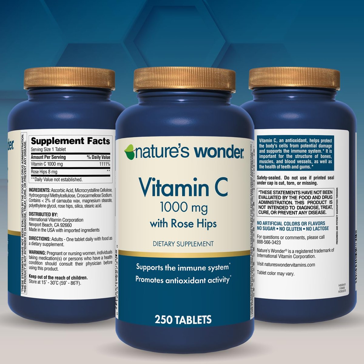 Nature's Wonder Vitamin C 1000 mg mit Hagebutten-Tabletten für die Immununterstützung, 250 Portionen, 250 Stück