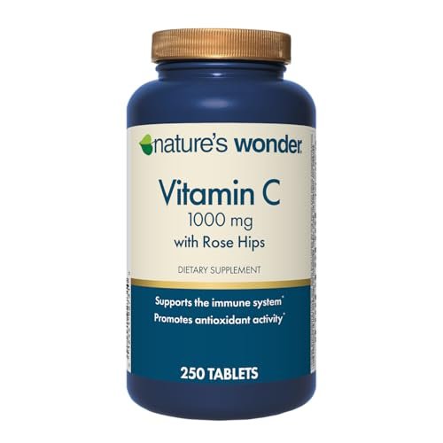 Nature's Wonder Vitamin C 1000 mg mit Hagebutten-Tabletten für die Immununterstützung, 250 Portionen, 250 Stück