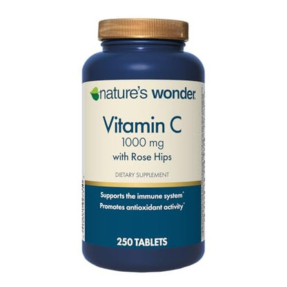 Nature's Wonder Vitamin C 1000 mg mit Hagebutten-Tabletten für die Immununterstützung, 250 Portionen, 250 Stück