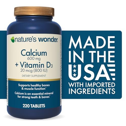Nature's Wonder Calcium 600 mg mit Vitamin D3 20 mcg für Knochengesundheit, 220 Tabletten