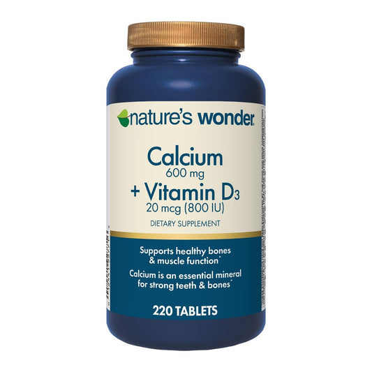 Nature's Wonder Calcium 600 mg mit Vitamin D3 20 mcg für Knochengesundheit, 220 Tabletten