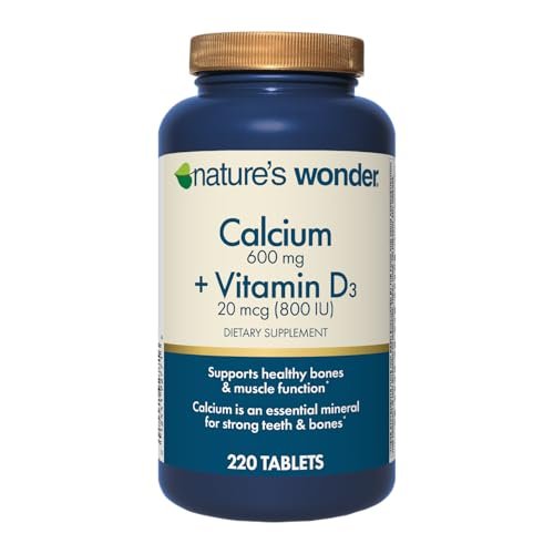 Nature's Wonder Calcium 600 mg mit Vitamin D3 20 mcg für Knochengesundheit, 220 Tabletten