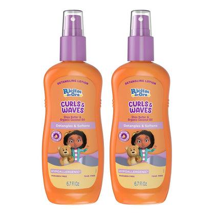 Ricitos de Oro Entwirrungsspray für Kinder: Entwirrt und macht Locken weich, mit Sheabutter für geschmeidiges Haar, frizzfreie Kontrolle, sanft zur Kopfhaut, hält Locken federnd und definiert, 2 x 200 ml