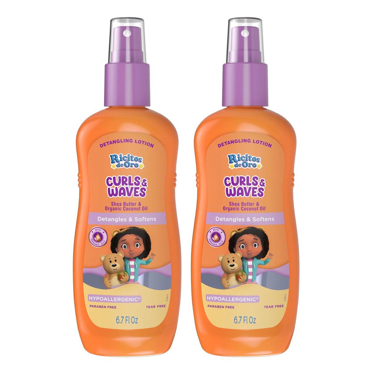 Ricitos de Oro Entwirrungsspray für Kinder: Entwirrt und macht Locken weich, mit Sheabutter für geschmeidiges Haar, frizzfreie Kontrolle, sanft zur Kopfhaut, hält Locken federnd und definiert, 2 x 200 ml