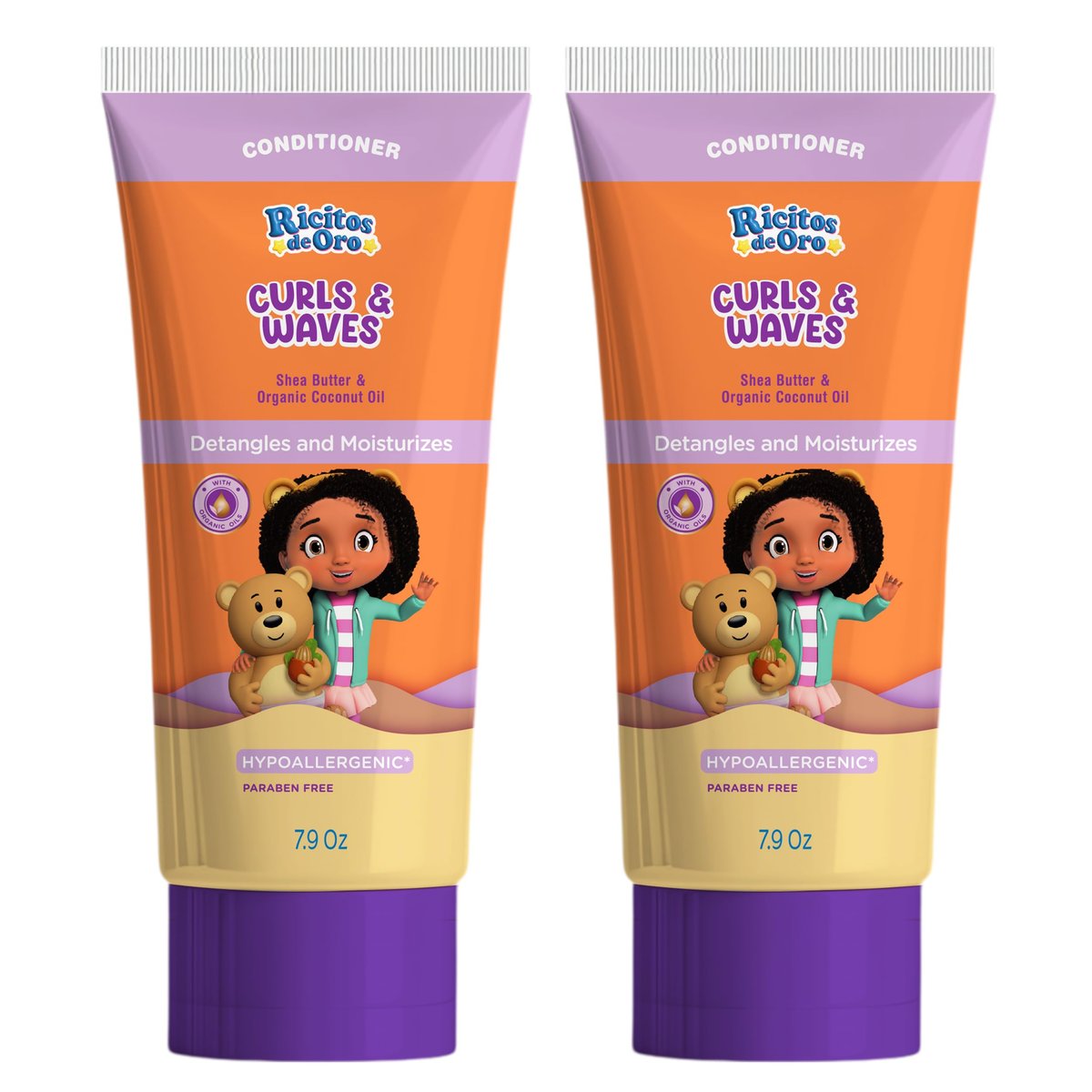 Ricitos de Oro Lockenpflege-Conditioner: Feuchtigkeit für Locken, definiert natürliche Muster, für alle Haartypen geeignet, Baby- und Kinderprodukt, 2er-Pack à 118 ml