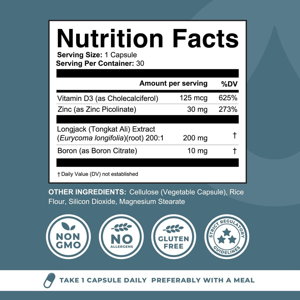 Boron Komplex für Männer mit Tongkat Ali – Vitamin D3, Zink Picolinat 30mg, Longjack Tongkat Ali – Borcitrat 10mg für Männergesundheit – Non GMO, Glutenfrei, Ohne Allergene – 30 Kapseln