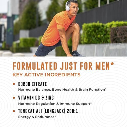 Boron Komplex für Männer mit Tongkat Ali – Vitamin D3, Zink Picolinat 30mg, Longjack Tongkat Ali – Borcitrat 10mg für Männergesundheit – Non GMO, Glutenfrei, Ohne Allergene – 30 Kapseln