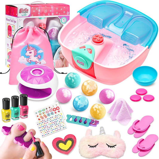 Fußbad-Set für Mädchen – Spa-Tag zu Hause mit Nageltrockner, Badebomben und Musik – Geschenk für Kinder von 6–12 Jahren