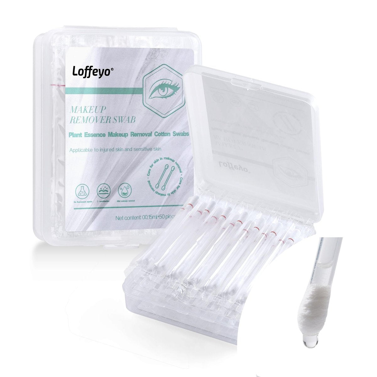 Loffeyo 50er-Pack Make-up-Entferner-Wattestäbchen mit weißer Lilie – flüssigkeitsgefüllte Abschminktupfer für Augen & Lippen, platzsparend & ideale Reisegröße