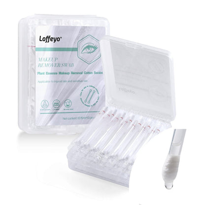 Loffeyo 50er-Pack Make-up-Entferner-Wattestäbchen mit weißer Lilie – flüssigkeitsgefüllte Abschminktupfer für Augen & Lippen, platzsparend & ideale Reisegröße