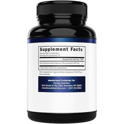 NAD+ Supplement 500mg – 95% reines NAD+ pro Portion | NMN & Nicotinamid-Ribosid Unterstützung | Vegan, Non-GMO, Ohne Füllstoffe, Laborgeprüft – 30 Kapseln