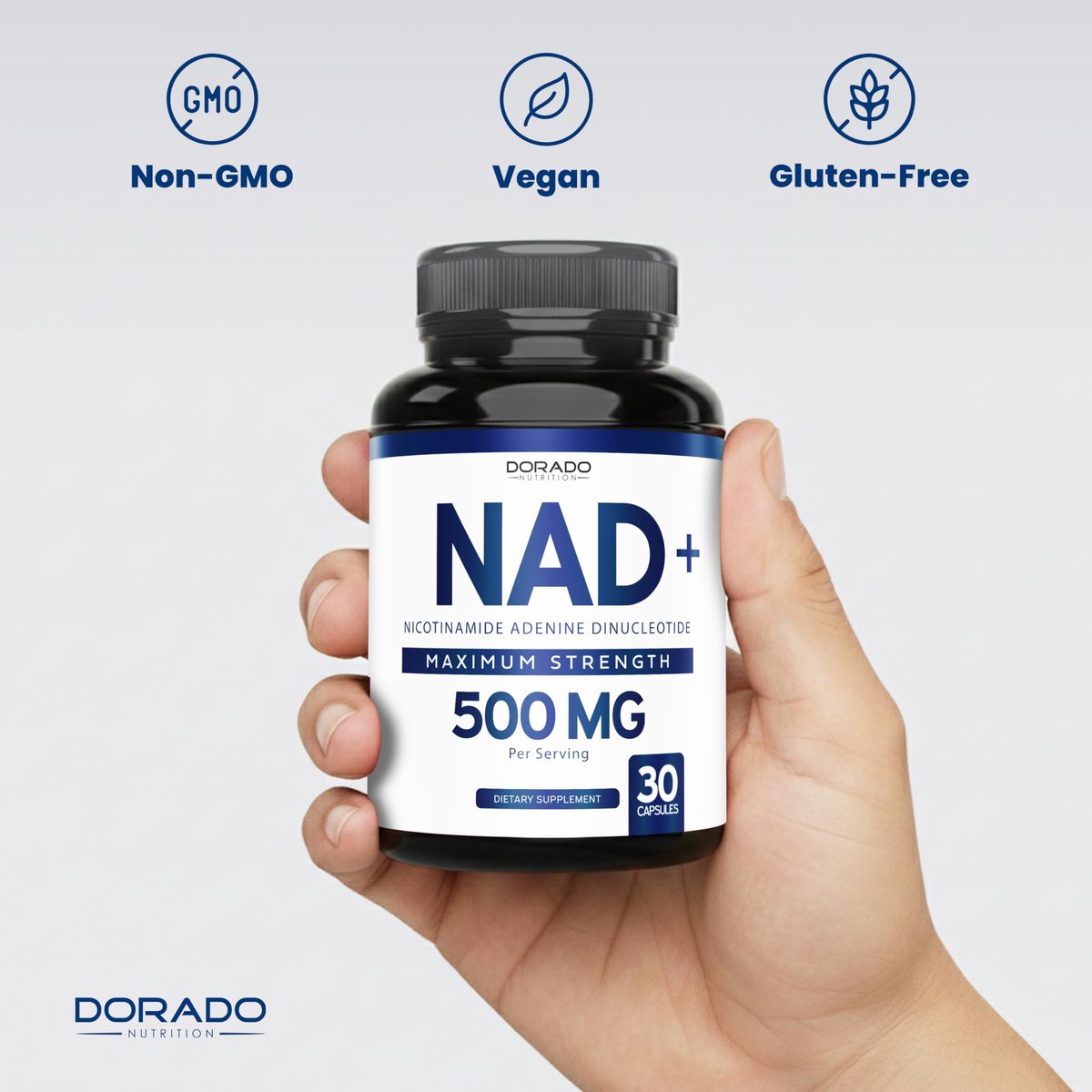 NAD+ Supplement 500mg – 95% reines NAD+ pro Portion | NMN & Nicotinamid-Ribosid Unterstützung | Vegan, Non-GMO, Ohne Füllstoffe, Laborgeprüft – 30 Kapseln
