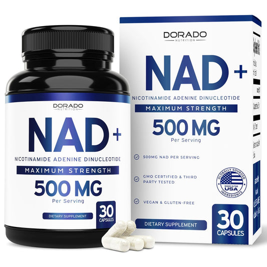 NAD+ Supplement 500mg – 95% reines NAD+ pro Portion | NMN & Nicotinamid-Ribosid Unterstützung | Vegan, Non-GMO, Ohne Füllstoffe, Laborgeprüft – 30 Kapseln