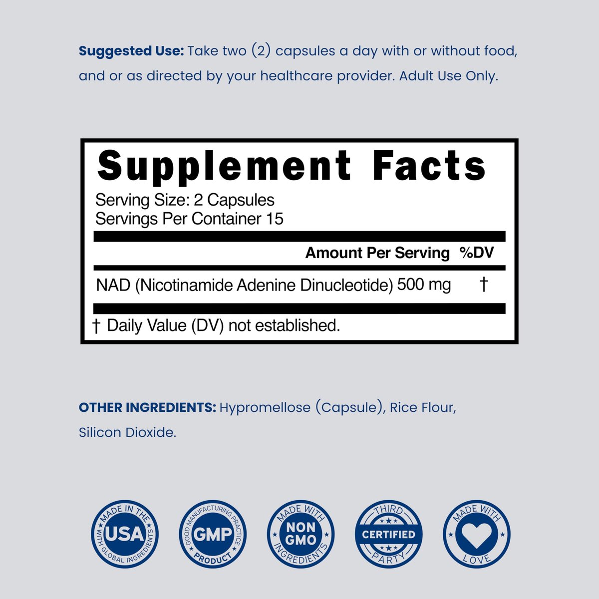 NAD+ Supplement 500mg – 95% reines NAD+ pro Portion | NMN & Nicotinamid-Ribosid Unterstützung | Vegan, Non-GMO, Ohne Füllstoffe, Laborgeprüft – 30 Kapseln