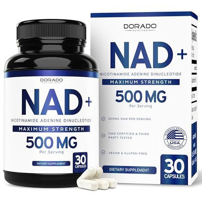 NAD+ Supplement 500mg – 95% reines NAD+ pro Portion | NMN & Nicotinamid-Ribosid Unterstützung | Vegan, Non-GMO, Ohne Füllstoffe, Laborgeprüft – 30 Kapseln
