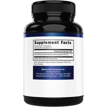 NAD+ Supplement 500mg – 95% reines NAD+ pro Portion | NMN & Nicotinamid-Ribosid Unterstützung | Vegan, Non-GMO, Ohne Füllstoffe, Laborgeprüft – 30 Kapseln