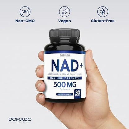 NAD+ Supplement 500mg – 95% reines NAD+ pro Portion | NMN & Nicotinamid-Ribosid Unterstützung | Vegan, Non-GMO, Ohne Füllstoffe, Laborgeprüft – 30 Kapseln