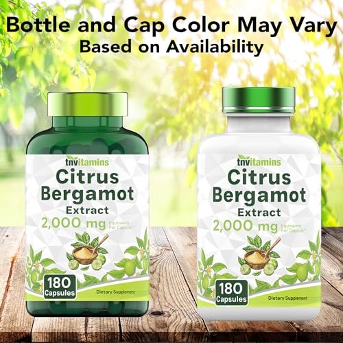 tnvitamins Citrus Bergamot 2000 mg – 180 Kapseln | Hochdosiertes Citrus-Bergamotte-Präparat mit 2000 mg pro Kapsel | 6-Monats-Vorrat! | Non-GMO | Hergestellt in den USA