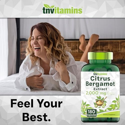 tnvitamins Citrus Bergamot 2000 mg – 180 Kapseln | Hochdosiertes Citrus-Bergamotte-Präparat mit 2000 mg pro Kapsel | 6-Monats-Vorrat! | Non-GMO | Hergestellt in den USA
