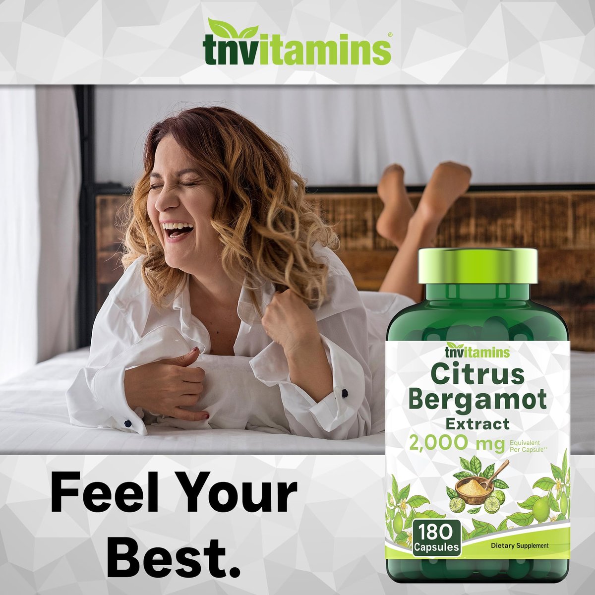 tnvitamins Citrus Bergamot 2000 mg – 180 Kapseln | Hochdosiertes Citrus-Bergamotte-Präparat mit 2000 mg pro Kapsel | 6-Monats-Vorrat! | Non-GMO | Hergestellt in den USA